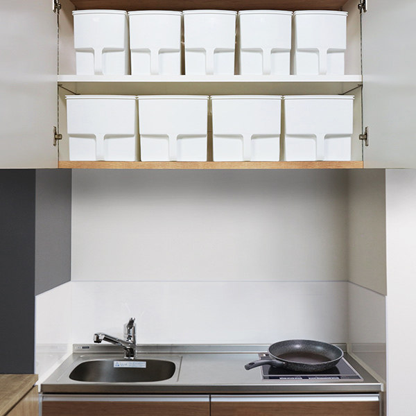 キッチン収納ケース 吊り戸棚ボックスワイド 幅24cm 6個セット （ キッチンストッカー 取っ手付き 吊戸棚 ケース 吊戸棚ボックス 吊り戸棚ストッカー ） | 不動技研 | 17