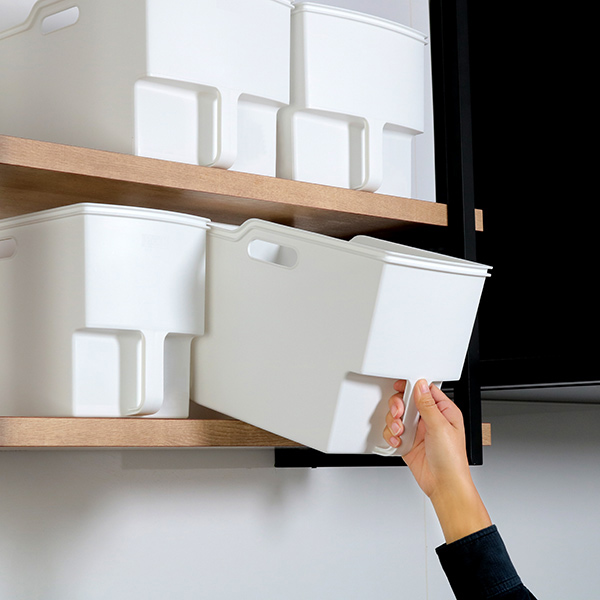 キッチン収納ケース 吊り戸棚ボックススリム 幅18.5cm 6個セット （ キッチンストッカー 取っ手付き 吊戸棚 ケース 吊戸棚ボックス 吊り戸棚ストッカー ） | 不動技研 | 23