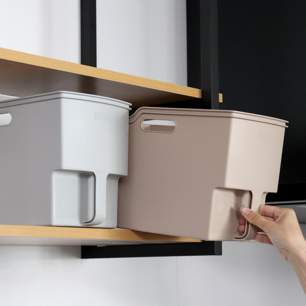 キッチン収納ケース 吊り戸棚ボックススリム 幅18.5cm 6個セット （ キッチンストッカー 取っ手付き 吊戸棚 ケース 吊戸棚ボックス 吊り戸棚ストッカー ） | 不動技研 | 13