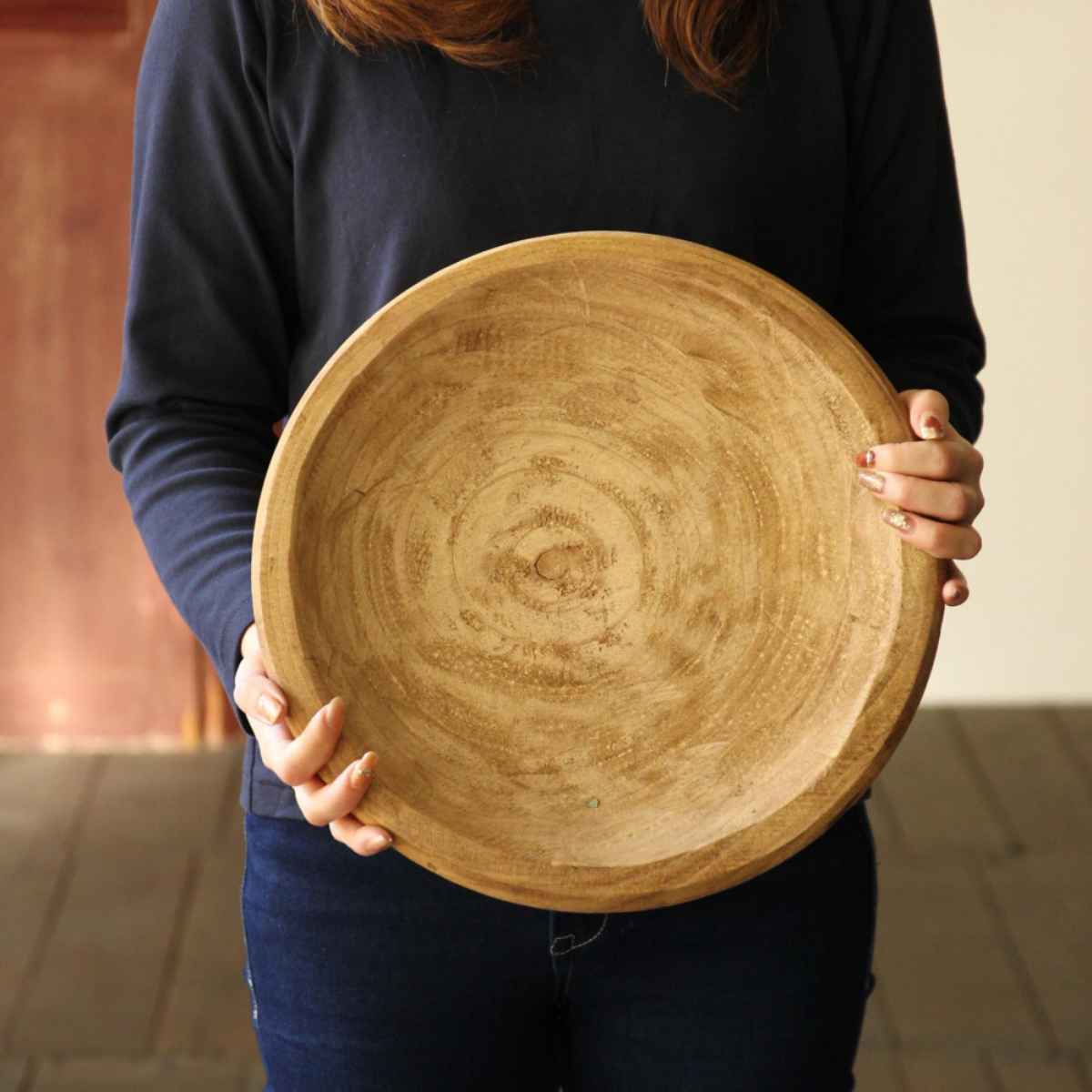 フラワースタンド カービングウッド トレイ ラウンド （ トレー ウッド