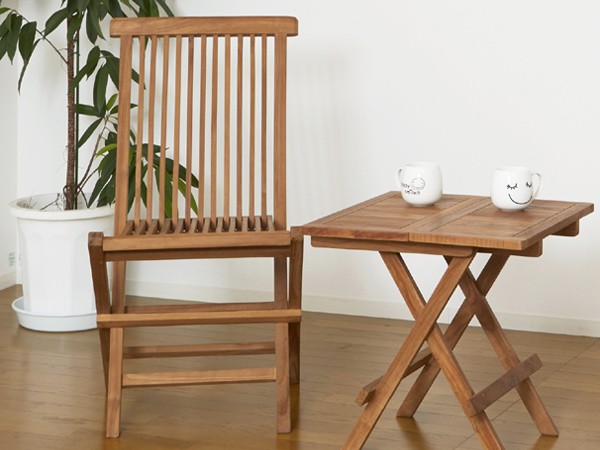 クロシオ 折りたたみチェア 2脚セット 天然木 チーク材 座面高46.5cm