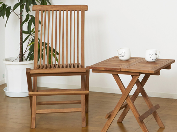 クロシオ 折りたたみチェア 2脚セット 天然木 チーク材 座面高46.5cm