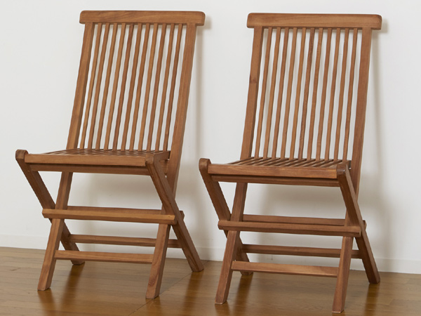 クロシオ 折りたたみチェア 2脚セット 天然木 チーク材 座面高46.5cm