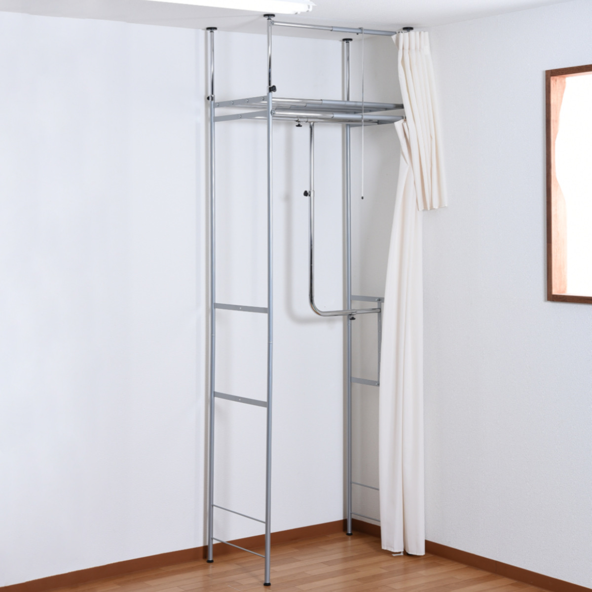 突っ張り クローゼット ハンガーラック 幅53〜80cm スリム カーテン付