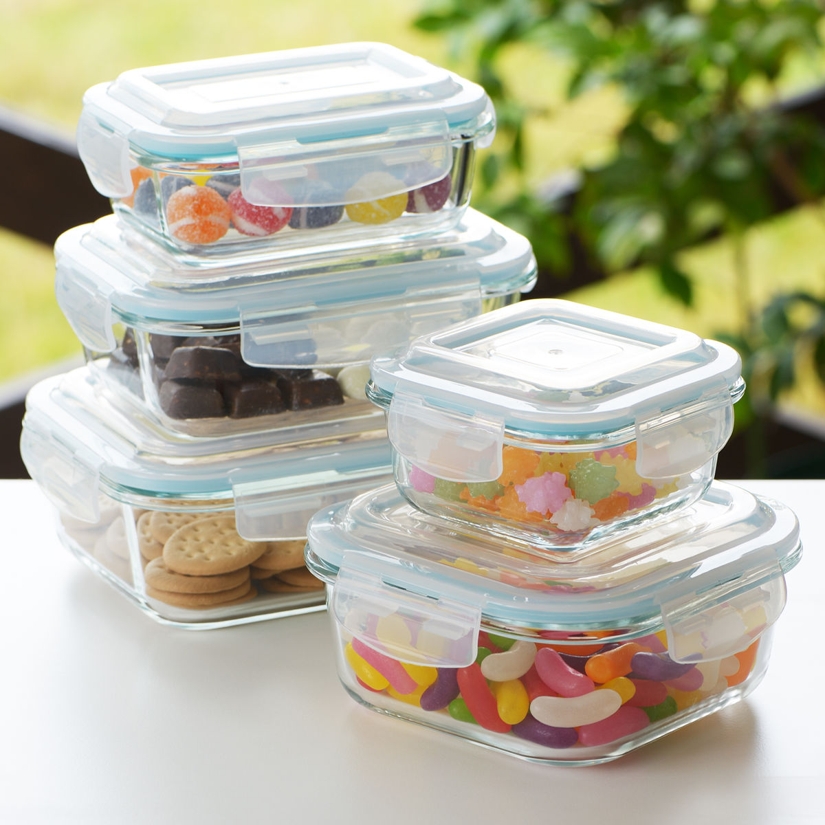 ヨシカワ 保存容器 640ml グラスコンテナ 4点ロック式ガラス保存容器