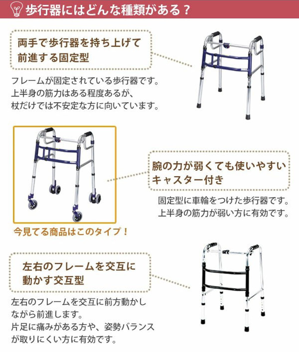 歩行器 アルミ製 前輪固定キャスター付 固定型 スライドフィット XS 