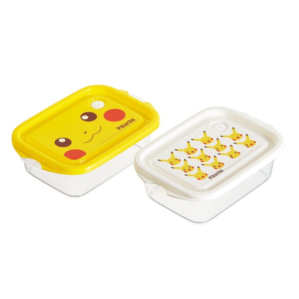 ピカチュウ 顔型プラスチックケース 2色セット お弁当箱 シール容器 2個入 ピカチュウ フェイス 子供 （ ポケモン