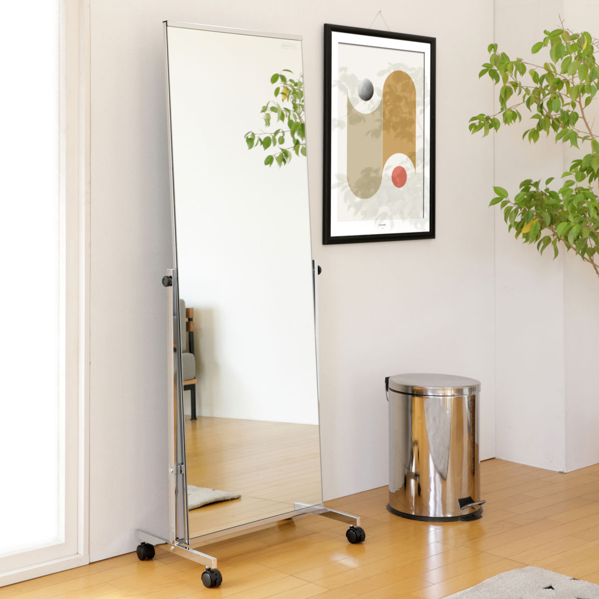 弘益 スタンドミラー 高さ147cm キャスター付き 飛散防止 角度調節