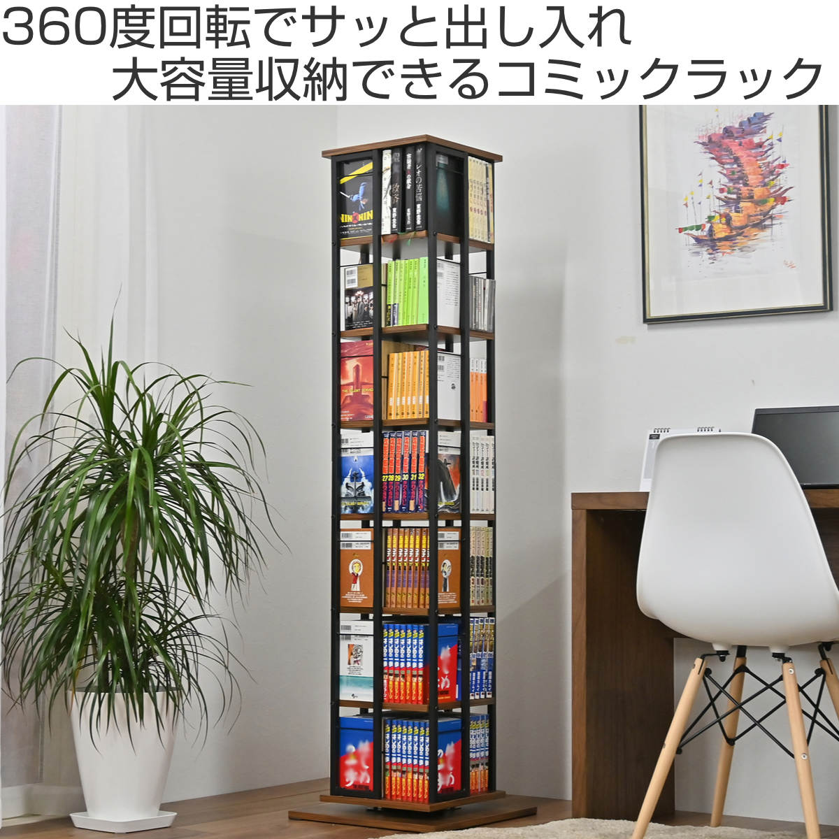 フクダクラフト コミックラック 7段 回転式 本棚 スチールフレーム幅