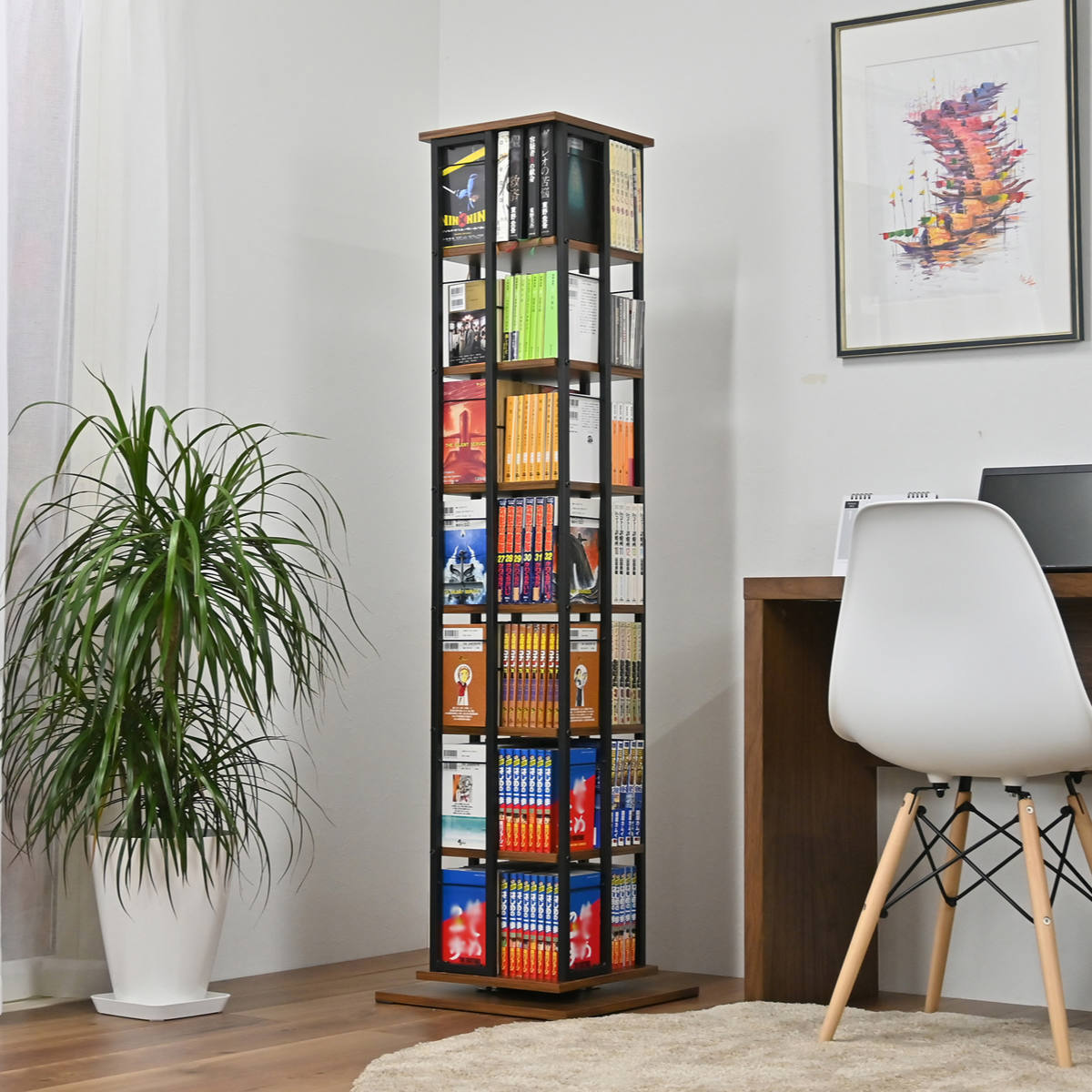 フクダクラフト コミックラック 7段 回転式 本棚 スチールフレーム幅