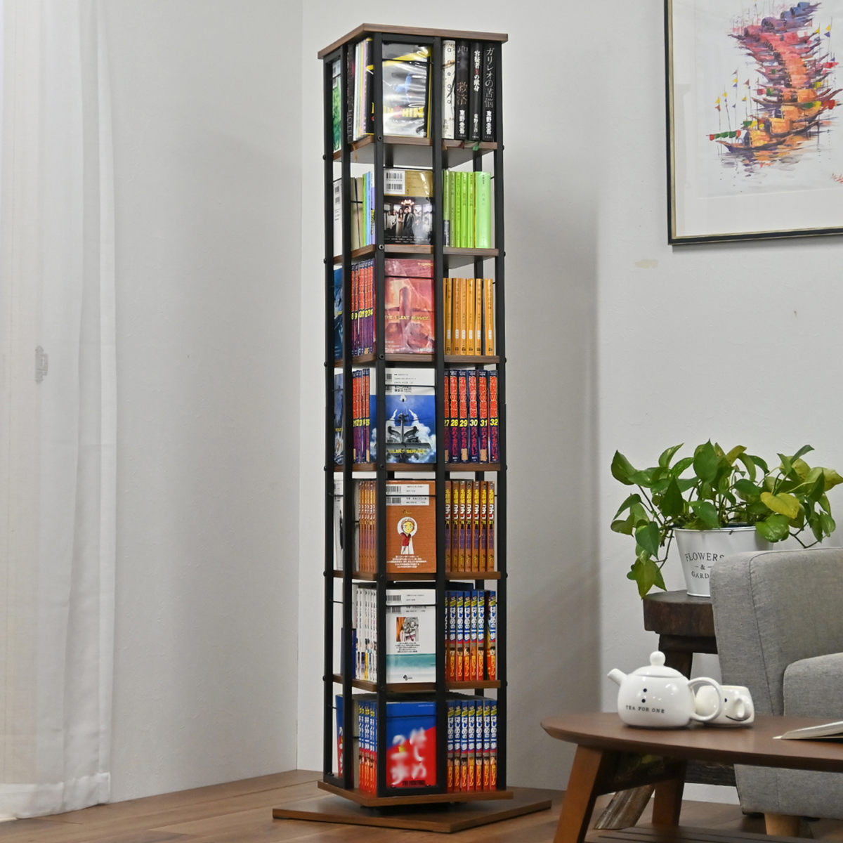 フクダクラフト コミックラック 7段 回転式 本棚 スチールフレーム幅