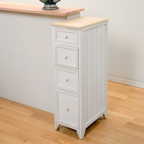 【新品】 天然木 桐製 アンティーク調 スリムチェスト アウトレット スリムチェスト 4段 桐チェスト カントリー調 シャビーウッド 幅20cm