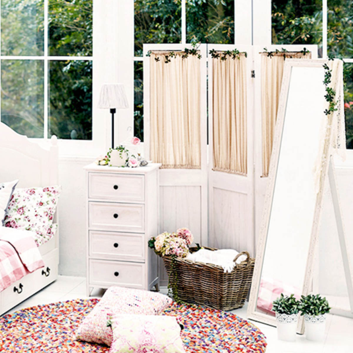 パーテーション 3連 衝立 カーテン付 天然木 フレンチカントリー パーテーション 3連 衝立 カーテン付 天然木 フレンチカントリー