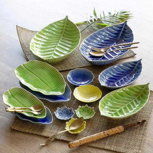 プレート S 16cm バナナリーフ 食器 陶器 グリーン （ 皿 中皿 電子