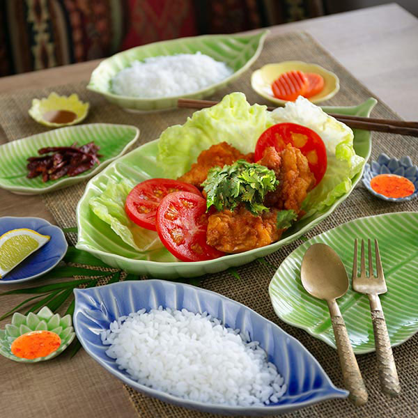 プレート S 16cm バナナリーフ 食器 陶器 同色3枚セット グリーン