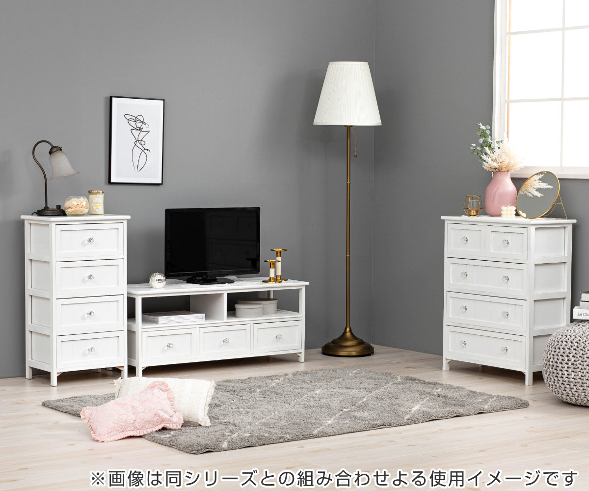 テレビ台 ローボード シャビー調 クリスタル調取っ手 幅100cm （ 完成