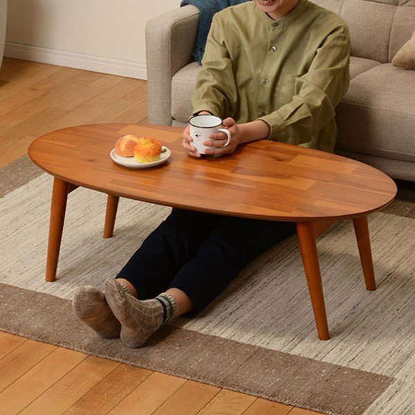ローテーブル オーバル型 折れ脚テーブル アカシア 幅90cm （ 完成品 