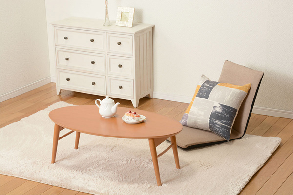 ローテーブル オーバル型 折れ脚テーブル 棚付 幅90cm （ 完成品 天然