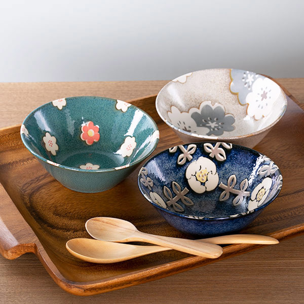 ボウル 14cm ノルディックフラワー 磁器 美濃焼 日本製 同色3個セット