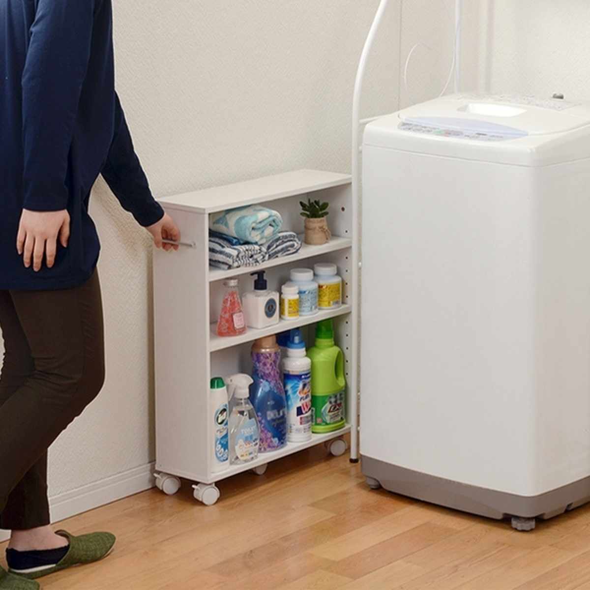 すきま収納ラック 幅21cm キャスター付 可動棚 3段 （ マガジンラック