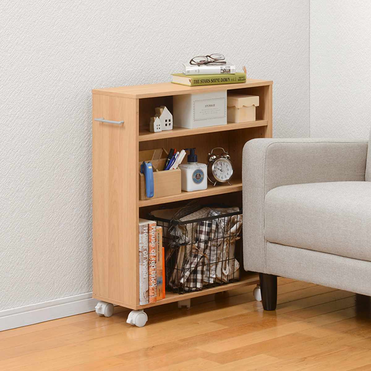 すきま収納ラック 幅21cm キャスター付 可動棚 3段 （ マガジンラック