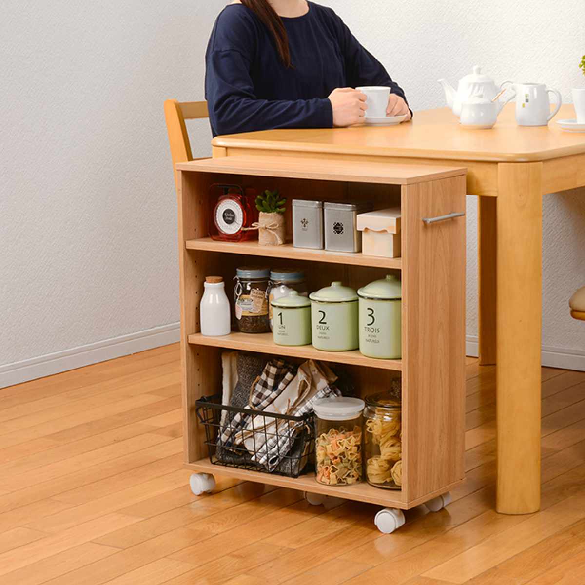 すきま収納ラック 幅26cm キャスター付 可動棚 3段 （ マガジンラック