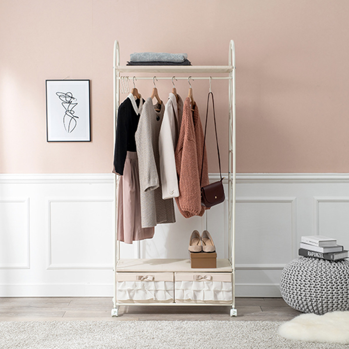 HAGiHARA（萩原） ハンガーラック ロートアイアン 姫系 収納ボックス付