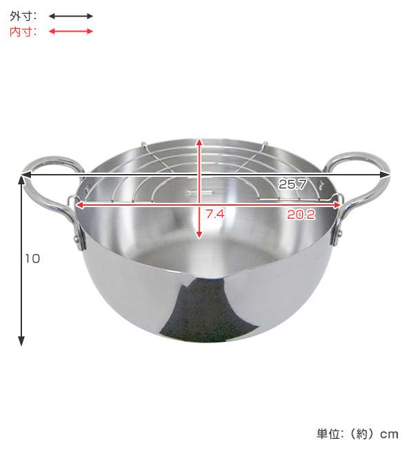 ステンレス製天ぷら鍋 両手揚げ鍋天ぷら鍋 ガス・IH対応 日本製 コーティング① 両手天ぷら鍋 20cm IH対応 ステンレス揚げ鍋 アミ付 （ ガス火対応