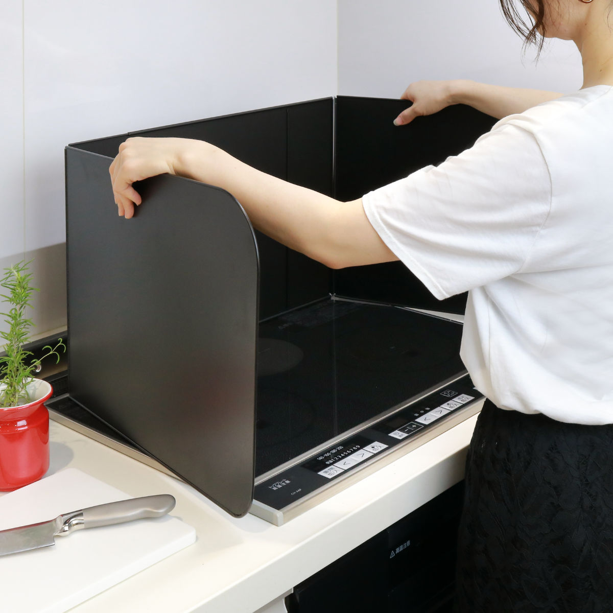レンジガード フッ素コート システムキッチンガード 3面タイプ 伸縮式 （ 日本製 フッ素樹脂加工 スチールコンロガード 油はね ガード 伸縮 ） | 高木金属工業 | 11