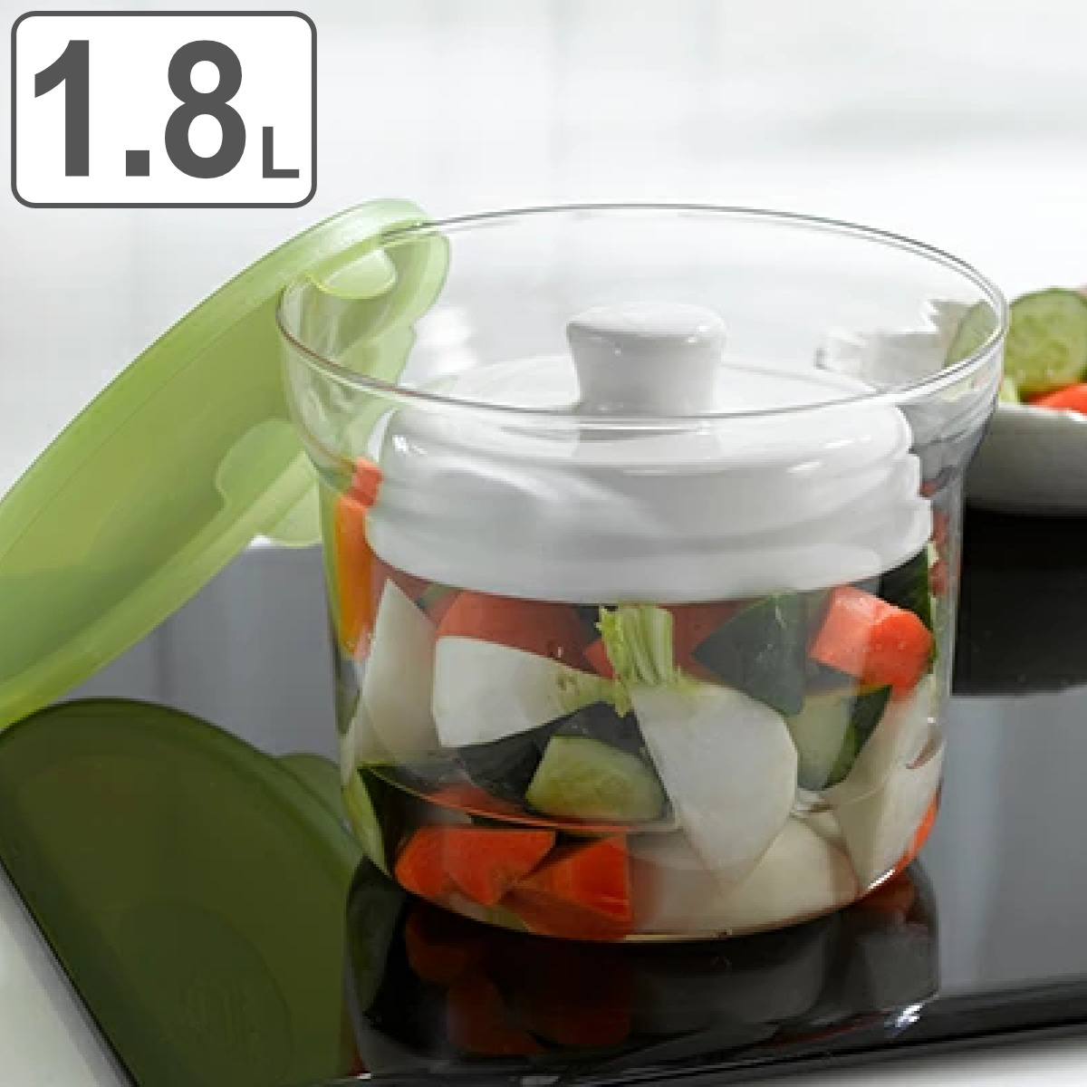 保存容器 耐熱ガラス製 一夜漬けポット 15cm 1.8L （ 電子レンジ対応
