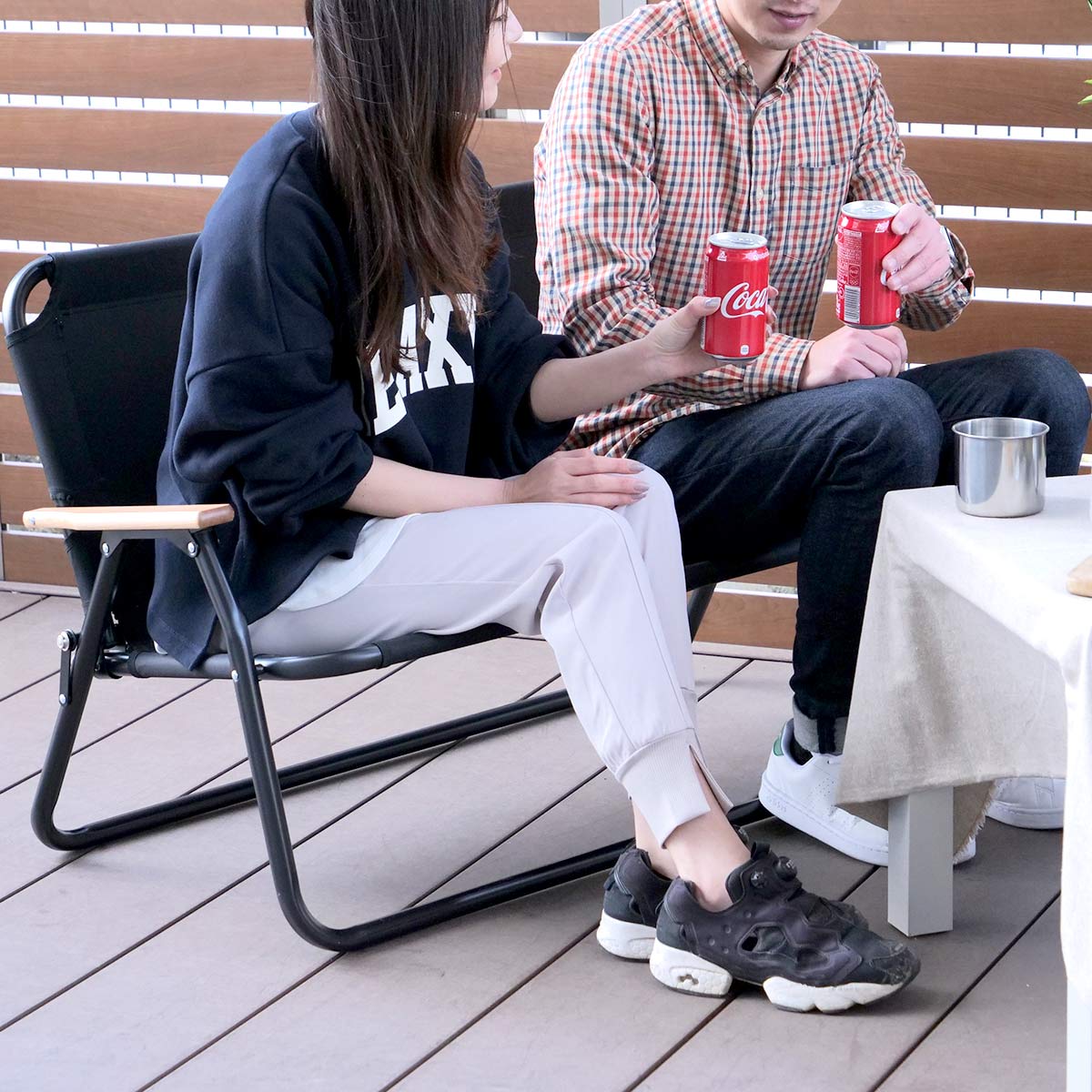 アウトドアチェア 折りたたみ アルミ背付ベンチ ブラックラベル キャプテンスタッグ （ CAPTAIN STAG アウトドア 椅子 2人 チェア 2人掛け ベンチ ）の画像