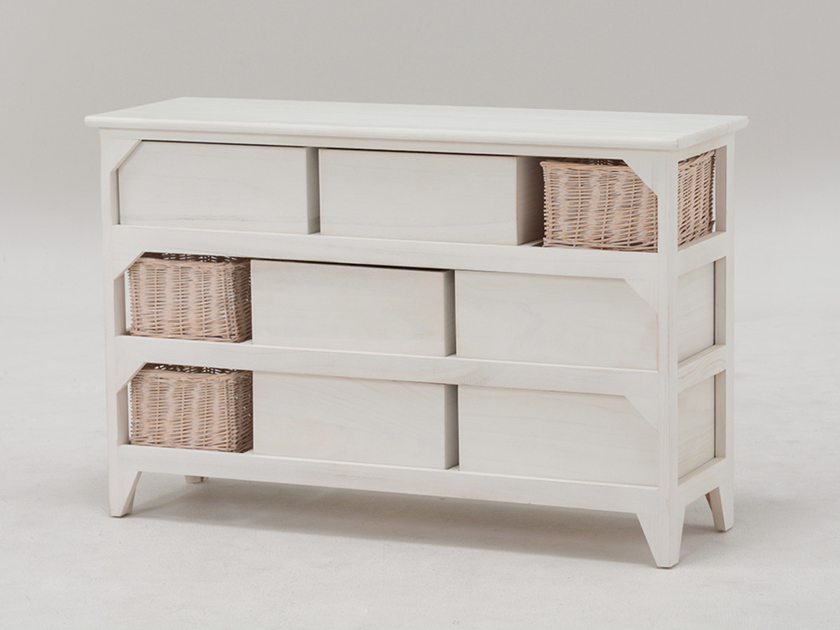 HAGiHARA（萩原） ローチェスト 幅90cm 3段 カゴ付 完成品 天然木 桐製