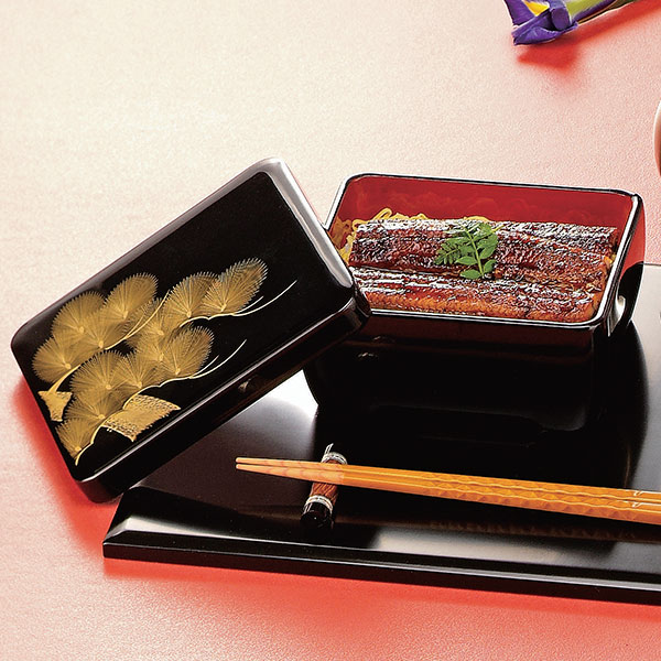 重箱 木製 丼重 腰丸丼重 黒内朱沈金 老松 食器 越前漆器 漆塗 （ お重