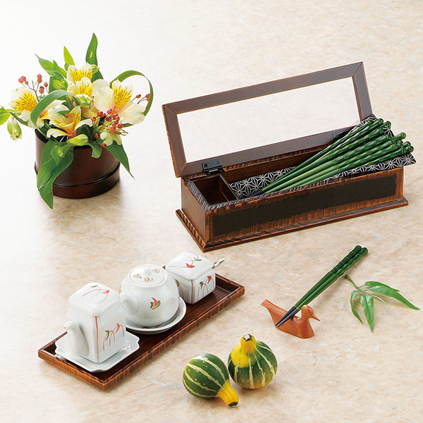 箸箱 木製 荒彫 栃塗 楊枝入れ付き 業務用 テーブルウェア （ 爪楊枝