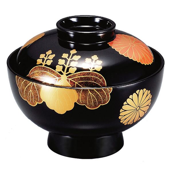 木製吸い物椀2個セット(黒漆塗り椀) 吸い物椀 お椀 木製 黒漆塗 高台寺見返し菊 吸い物 椀 漆塗 磨蒔絵 本