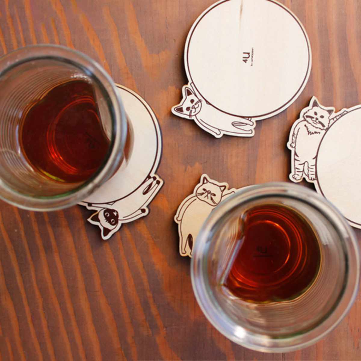 ヤマト工芸 コースター 木製 ねこ 合板 コップ敷き 日本製 （ プレート