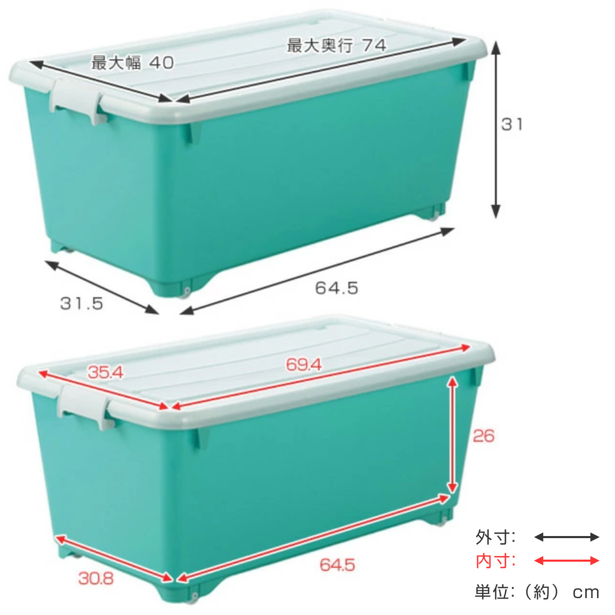 収納ボックス ふた付き 同色3個セット 約 幅40×奥行74×高さ31cm