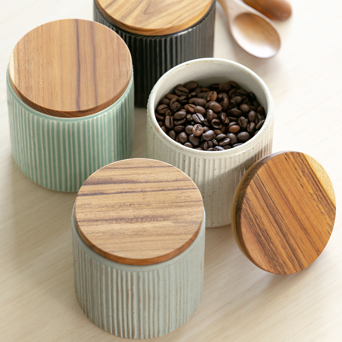 LOLO（ロロ） 保存容器 420ml 陶器 丸型 木蓋付き SALIU （ サリュウ