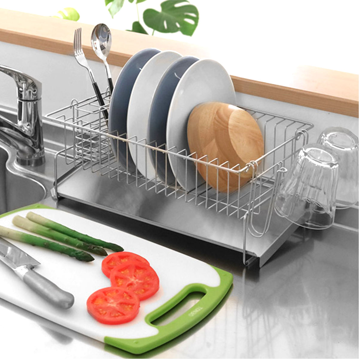 ヨシカワ 特典付き 水切りラック お皿が並べられる水切り ステンレス