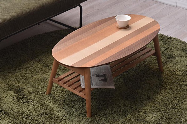 ローテーブル 座卓 突板寄木 YOGEAR 幅88cm オーバル （ テーブル