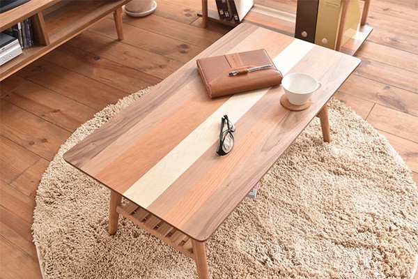 ローテーブル 座卓 突板寄木 YOGEAR 幅88cm オーバル （ テーブル