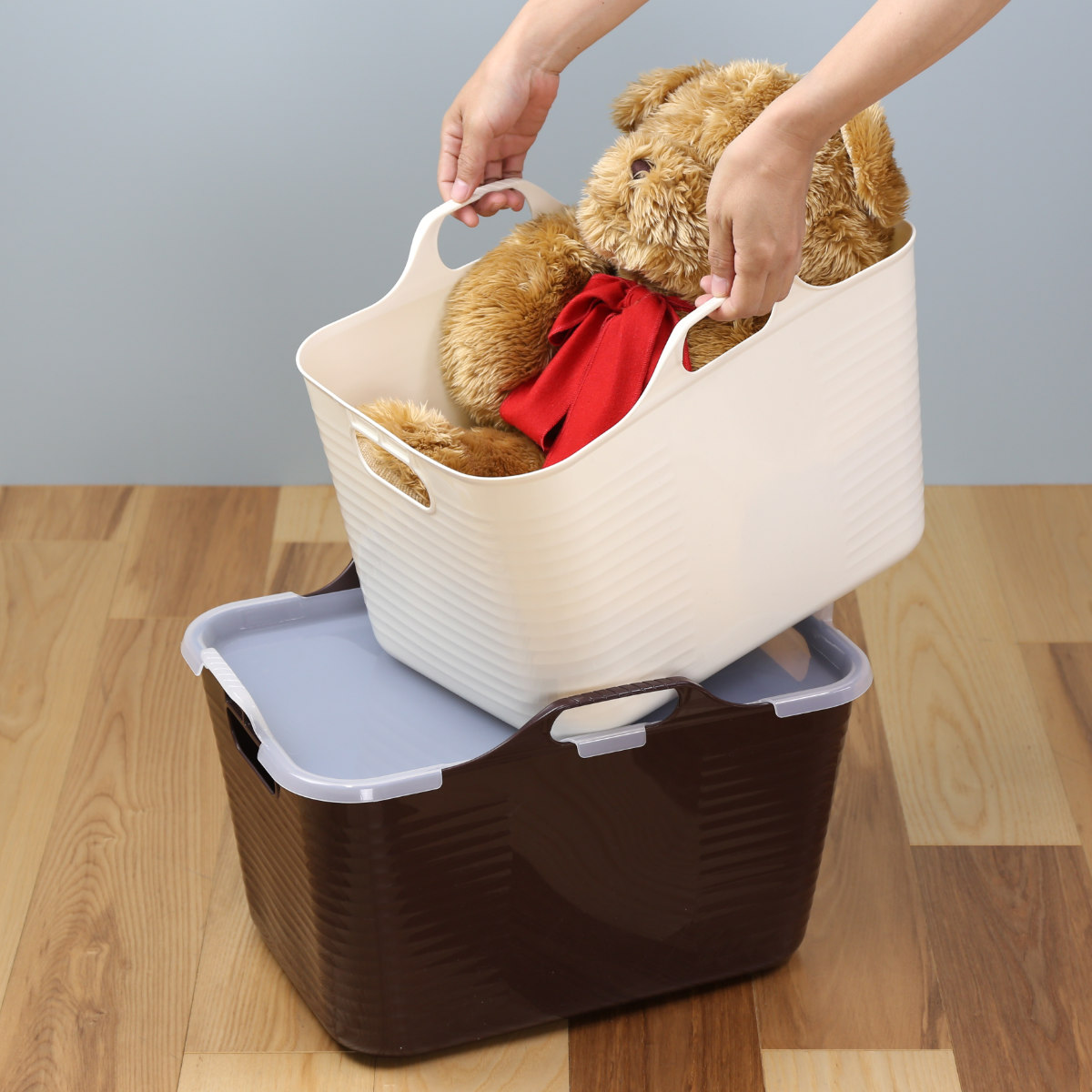 バスケット 持ち手付き 幅47.8×奥行31.7×高さ30.6cm ハッピーバケット