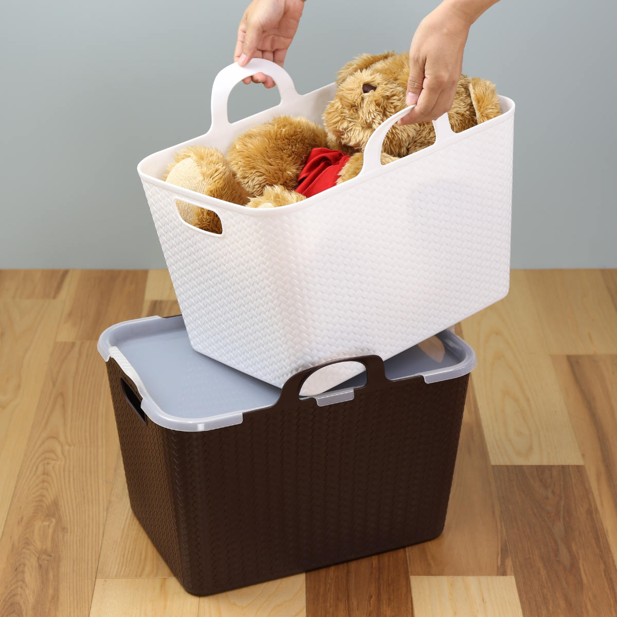 手付き籠 バスケット 持ち手付き 約 幅47.5×奥行32×高さ35.2cm アミーゴバケット