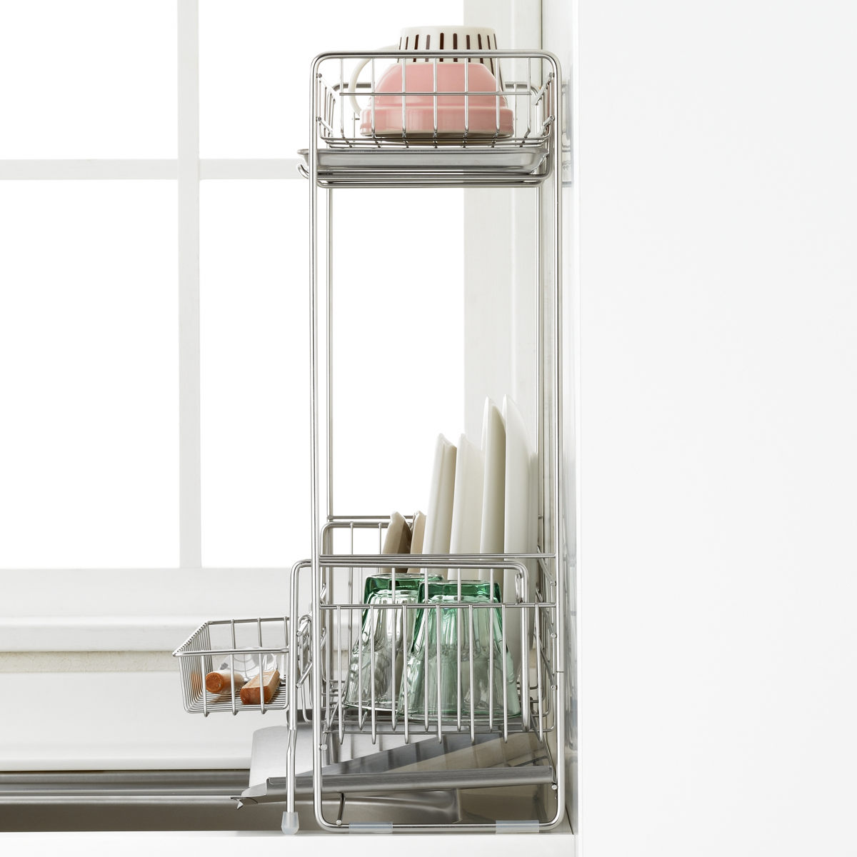 ヨシカワ 水切りラック シンクサイド 幅の広がる2段水切り 幅15cm×奥行