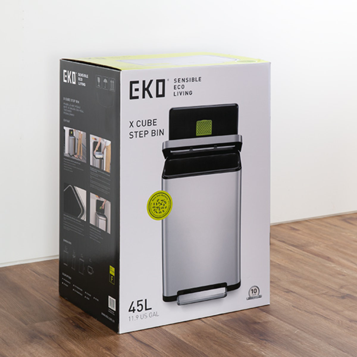 EKO ゴミ箱 45L Xキューブステップビン ペダル （ イーケーオー ごみ箱 45リットル 幅33 ペダル式 ふた付き 分別 角型 ステンレス ）_11