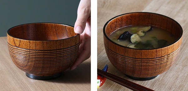 汁椀 木製 500ml 大 千筋大盛椀 漆 天然木 食器 （ 大きめ お椀 椀
