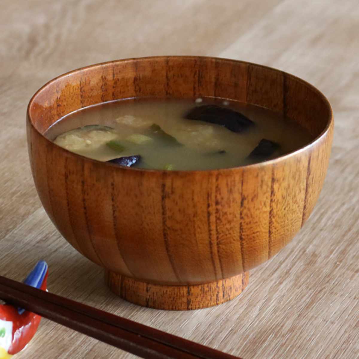 汁椀 木製 360ml 布袋 漆 天然木 食器 同色6個セット （ お椀 椀