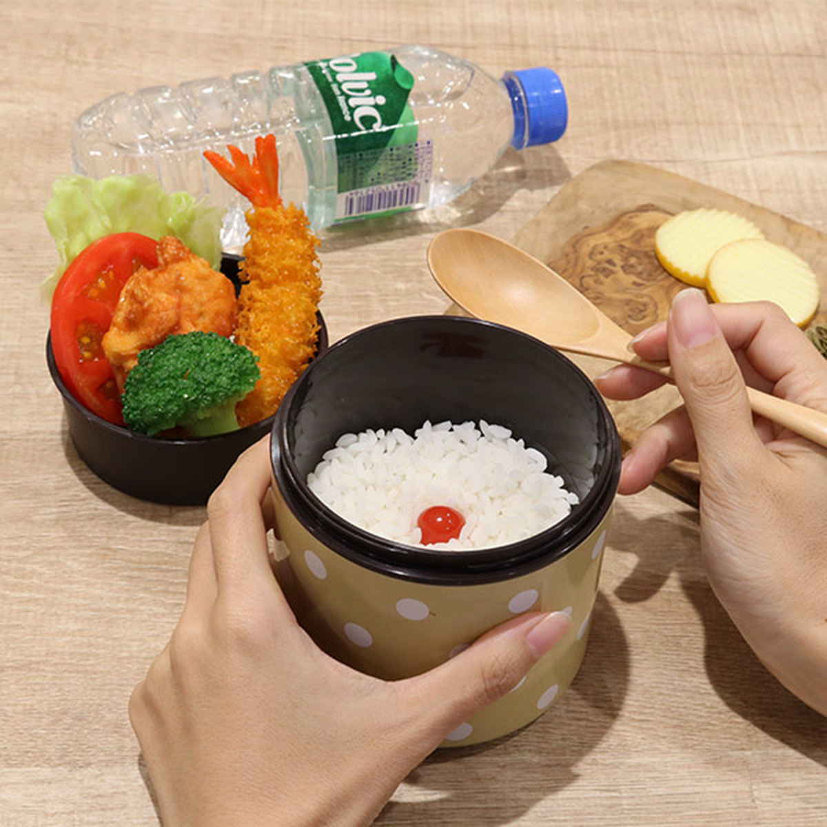 お弁当箱 ダブルウォールランチ ドット 2段 550ml レッド （ 弁当箱