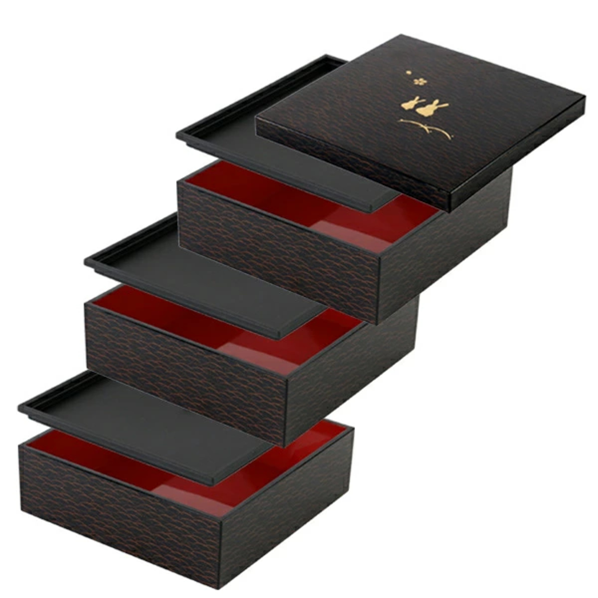 宮本産業 お弁当箱 6.0三段重 地紋うさぎ シール蓋付 4200ml （ お重