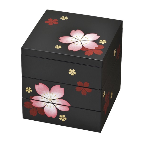 お弁当箱 5.0三段重 黒 桜 中子付 2500ml （ お重 和柄 ファミリー